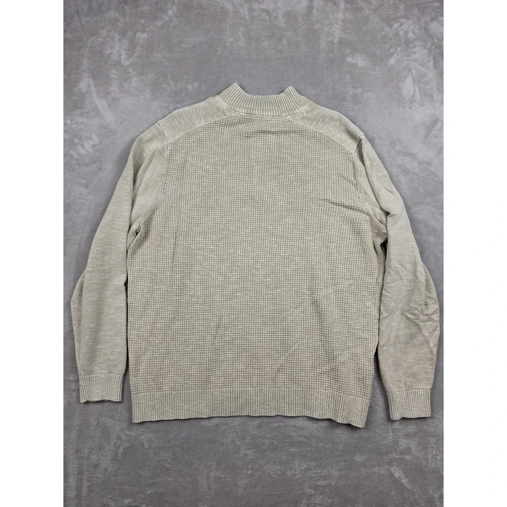Tommy Bahama Sweater Mens XL Beige Quarter Zip Waffle Knit Cotton Pullover